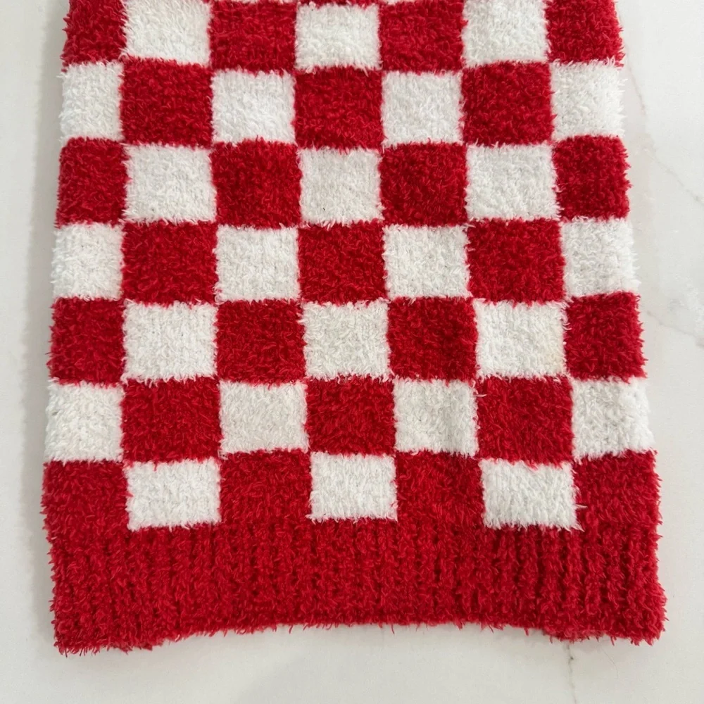Dog Christmas Sweater Pullover Checkerboard Red White Size L